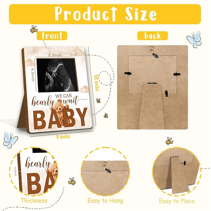 ALodr Bear Baby Shower Decorations, Baby Shower Sign Picture Frame, Cute Bear Shower Gender Reveal, Pregnancy Milestone Keepsake, Pregnancy Announcement Sonogram Photo Frames,Brown