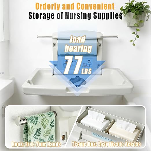 PXNTLA-Wall Mounted Commercial Baby Changing Station, Foldable Diaper Change Table for Public Bathroom with Adjustable Safety Strap, Dual Side Hooks & Foldable Storage Boxes