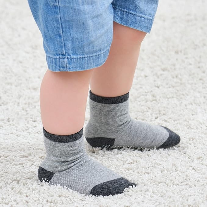 ZAPLES Baby Non Slip Grip Crew Socks with Anti Skid Soles for Infants Toddlers Kids Boys Girls