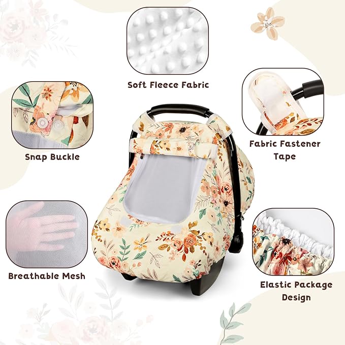 TANOFAR Car Seat Cover Baby, Winter Carseat Cover for Newborn, Infant Car Seat Cover with Windproof and Kick-Proof, Super Warm Plush Fleece Baby Carrier Cover for Infant Boys Girls (Autumn)