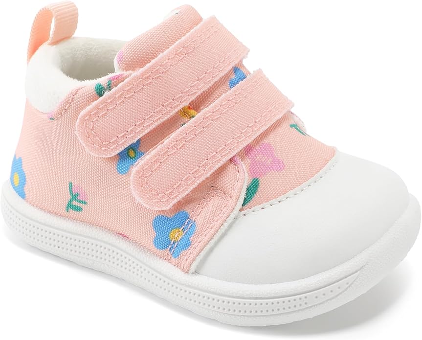 Baby First Walking Shoes Baby Girls Wide Barefoot Sneakers Lightweight Soft Toddler Shoe Non-Slip Ankle Support