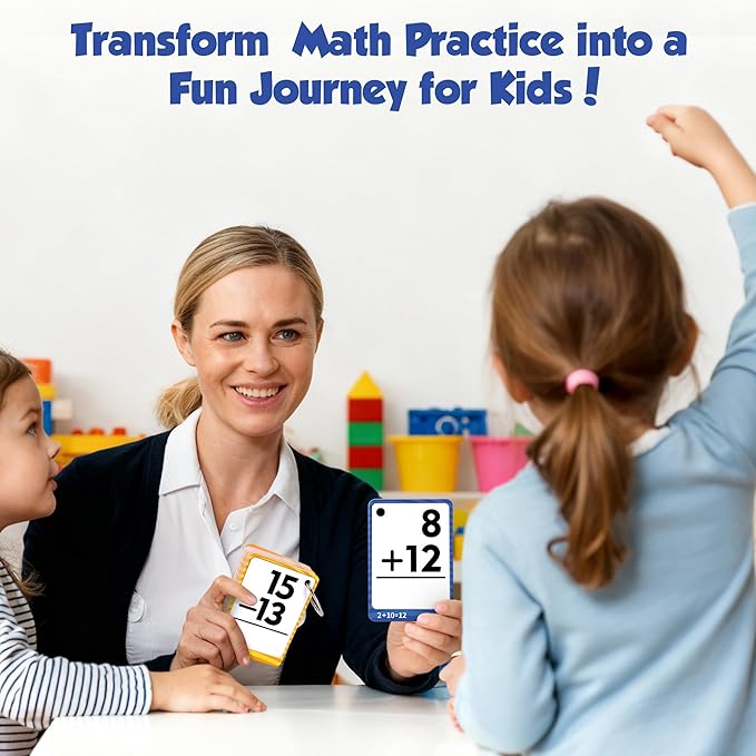 Multi Math Flash Cards, Addition, Subtraction, Multiplication & Division, Write & Wipe with Markers, Self - Checking Flashcards for Kids Grades 1-5 & Homeschool