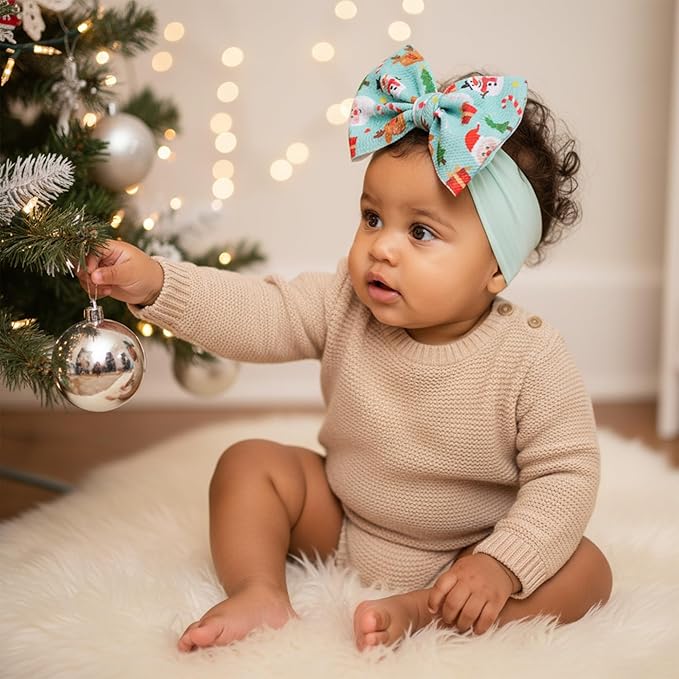 Christmas Baby Headbands 3 Pcs Nylon Headbands with Bows for Baby Girl Hair Accessories for Newborns, Infants, Toddlers Christmas Outfit