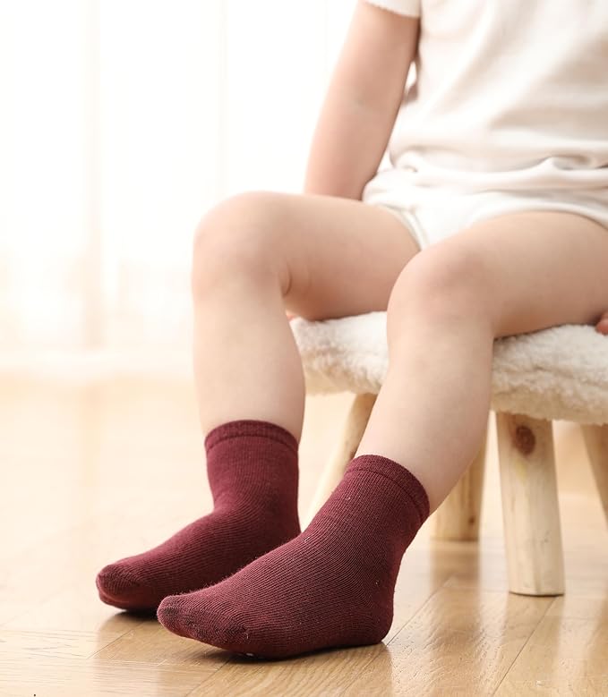 JAKIDAR 12 Pack Baby Toddler Socks Non Slip Grip Cotton Crew Socks for Boys Girls Infants Kids