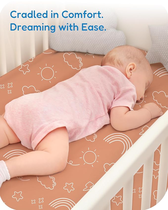 Crib Sheets 2 Pack, Fitted Crib Sheet for Standard Crib Mattress 28x52x9, Ultra Soft Jersey Knit, Breathable Stretchy Deep Pocket, Snug Fit Stays Put, Baby Crib Mattress Sheet