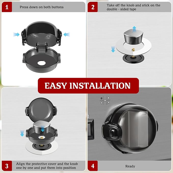 Stove Knob Safety Covers, for Knob Diameter Less Than 2.4", Dual Grip Safety Shield, Press Gas Stove Knob Locks, Creative Oven Lock Knob Covers for Child Safety, Black Color, Pack of 5
