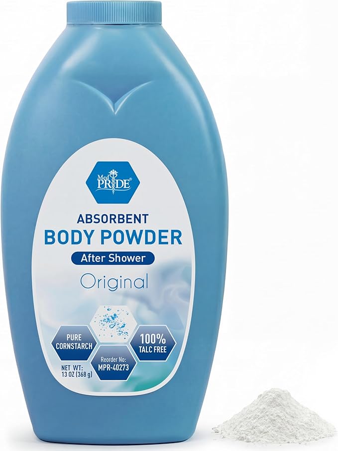 MED PRIDE Talc Free Cornstarch Body Powder Original Scent, Moisture Absorbing Skin Care for Daily Freshness, Cruelty Free Formula, 13 Ounce Bottle