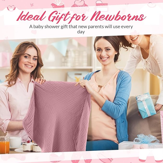 6 Pcs Muslin Hooded Bath Towels Washcloths and Bibs Set, Muslin Cotton Baby Towels Absorbent Hooded Blanket Towel Infant Bibs for Boys Girls Newborn Infant Essential(Pink,Rose)
