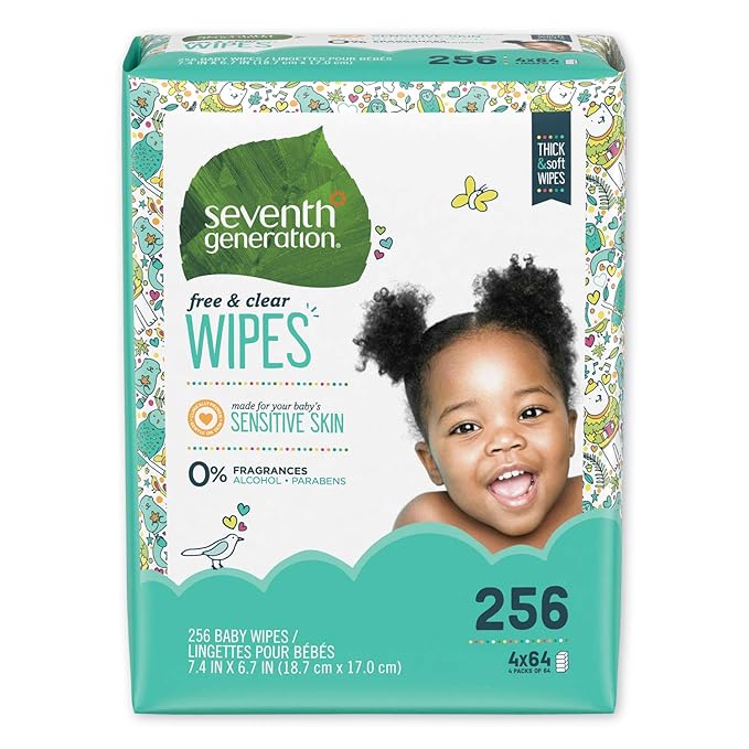 Seventh Generation 34219CT Free & Clear Baby Wipes, Refill, Unscented, White, 256/PK, 3 PK/CT