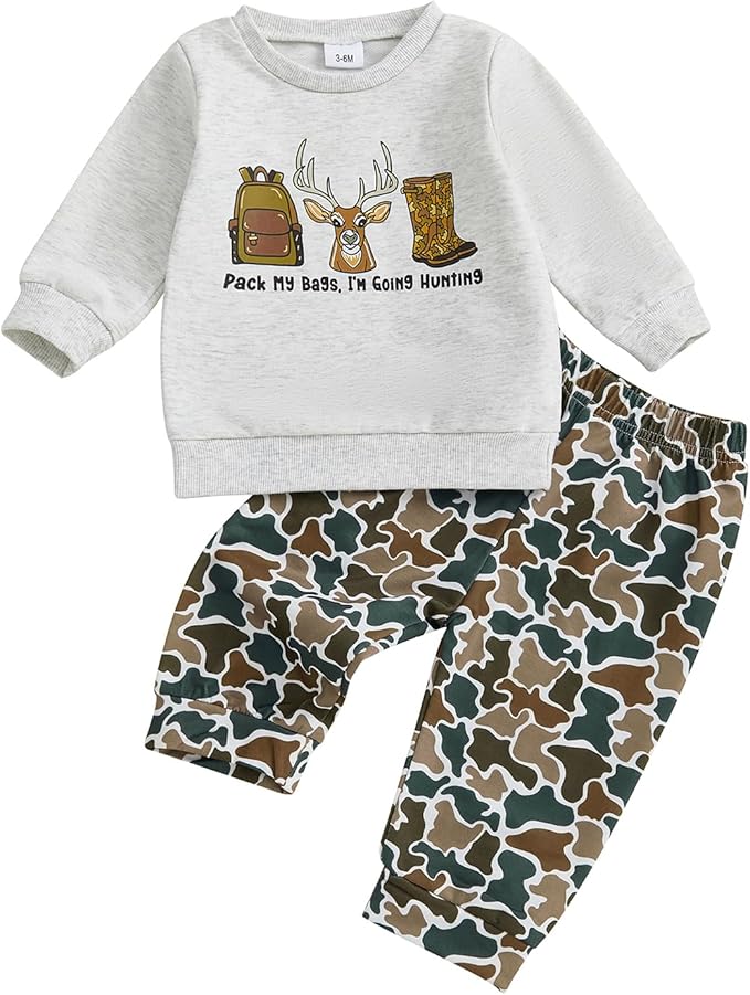 Toddler Boy Fall Winter Clothes Baby Camo Hunting Outfits Retro Pullover Sweatshirts + Camouflage Pants Set