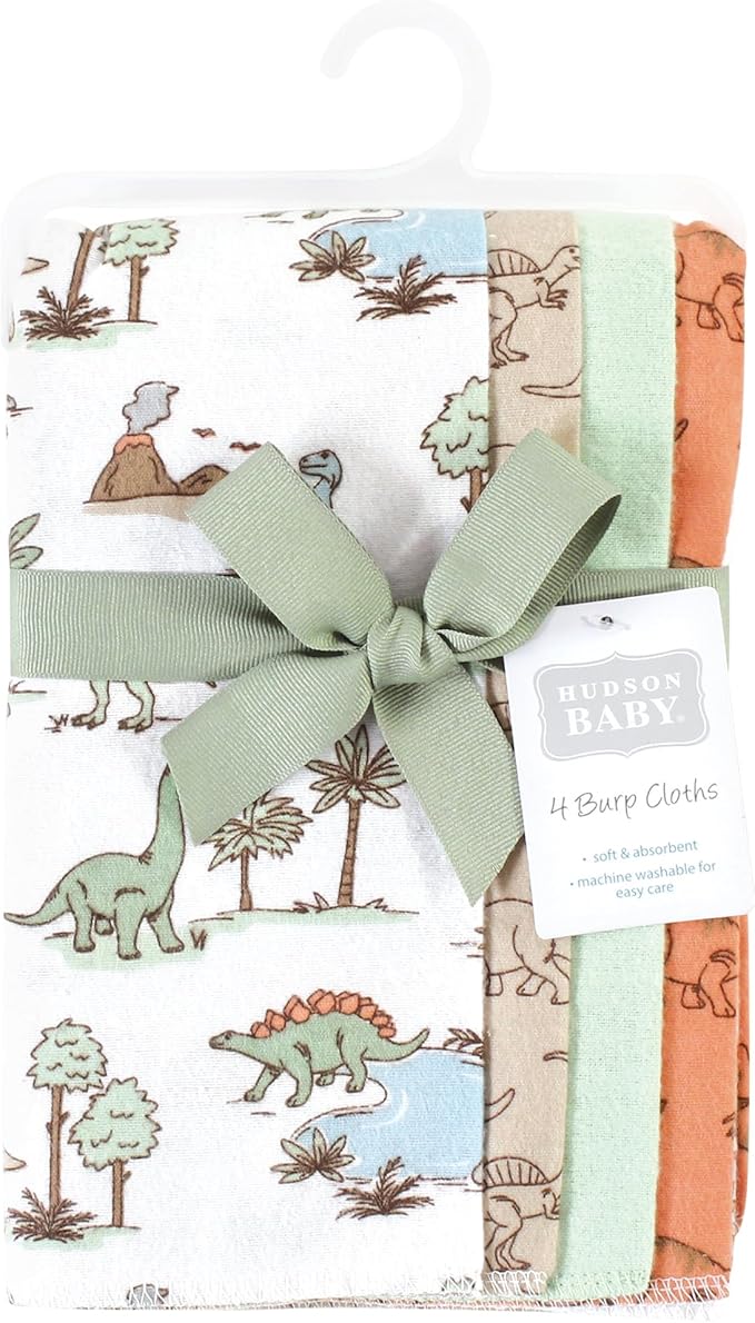 Hudson Baby Cotton Poly Flannel Burp Cloths Multipack, Dinosaur Adventures 8-Pack, One Size