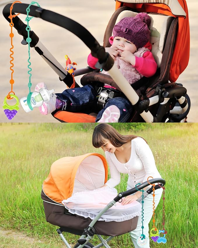 Toy Straps for Baby, 5pcs Adjustable Toy Holder for Stroller Accessories, Silicone Tether Pacifier Clip, No Throw Travel Essential Leash for High Chair, Car Seat (4-Pack)