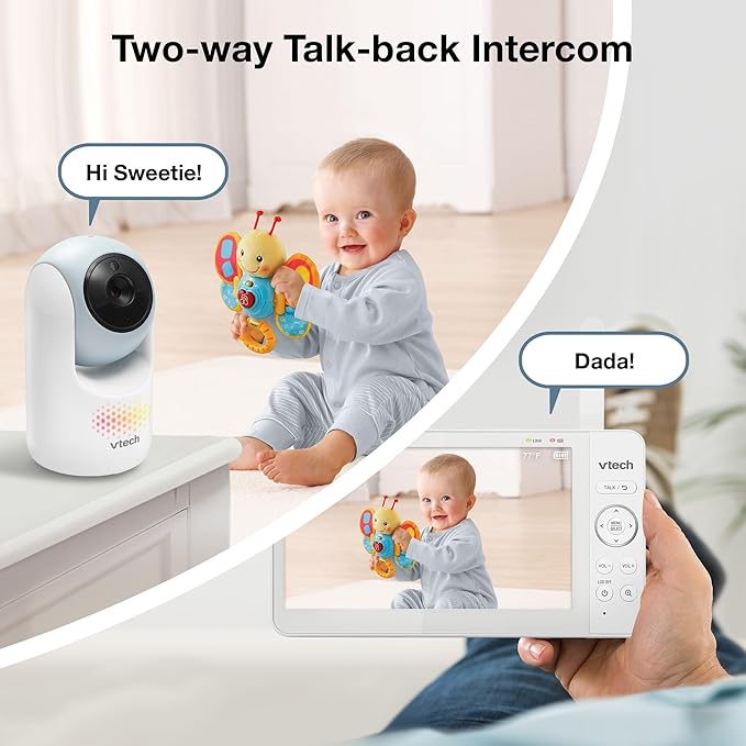 VTech 7" Baby Monitor with IPS Screen, Pan Tilt Zoom Camera, No WiFi Video Baby Monitor, Multi-Color Night Light, 2-Way Talk, Lullabies, Long Battery Life Long Range: Advanced HQ Max Blue