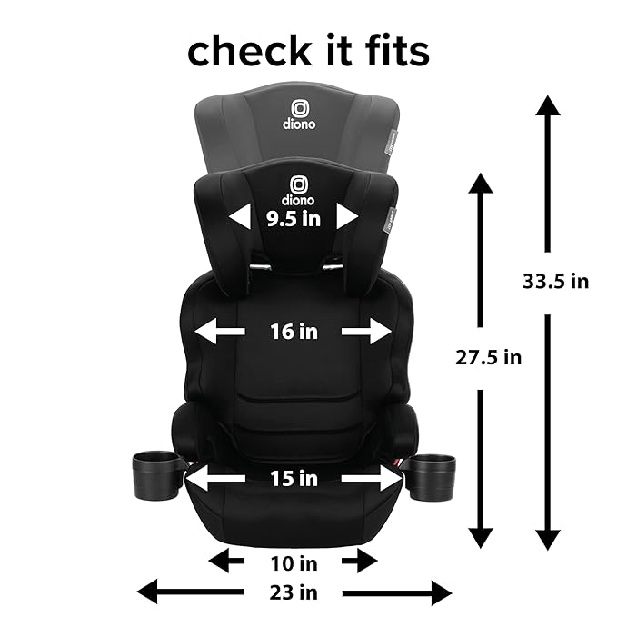 Diono Everett NXT High Back Booster Car Seat with Rigid Latch, Lightweight Slim Fit Design, 8 Years 1 Booster Seat, Black