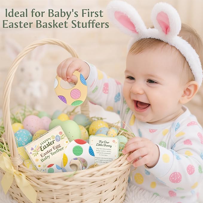 Easter Eggs Baby Teething Toys 2-Pack - Multi Texture Silicone Teethers for Teething Relief, Soft Chew Toys for Toddlers, Infants & Newborn, First Easter Gifts Basket Stuffers for Boys & Girls