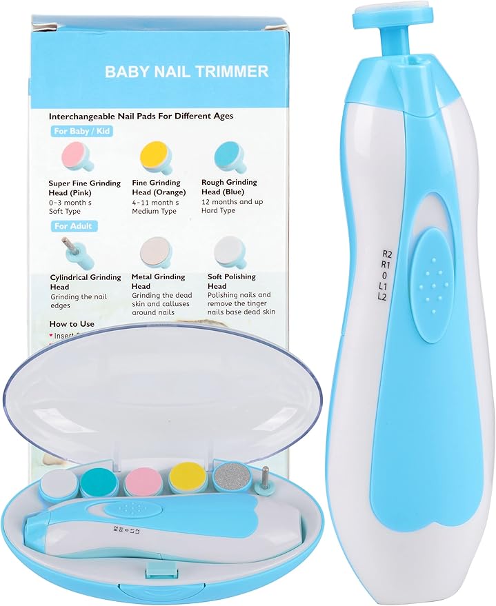Electric Baby Nail Trimmer, Safe Gentle Nail File Grinder Kit with LED Light, Whisper Quiet, 6-in-1 Nail Care Set for Newborns Toddlers Kids & Adults, Adjustable Speed & Rotation, Portable Trave, Blue