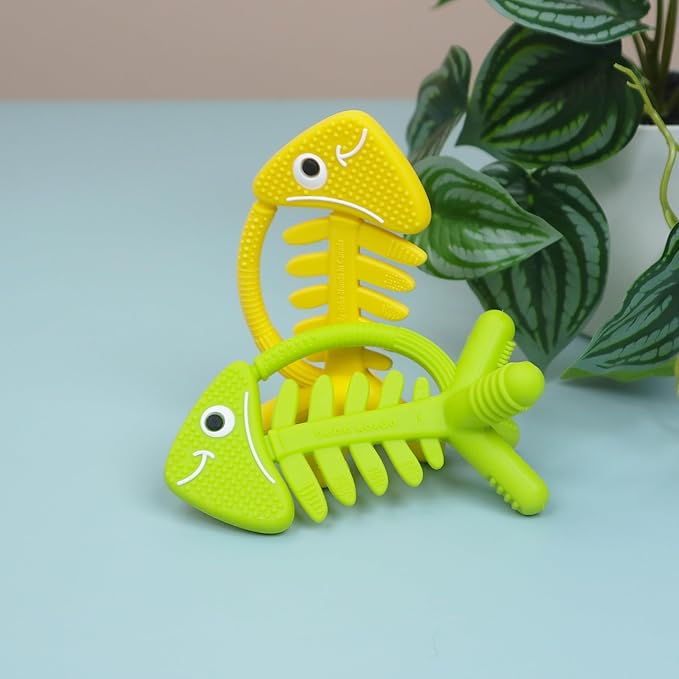 3 in 1 Infant Toys, Baby Teething Toys 3–6 6–12 Months, Teethers for Babies 0–3–6–12 Months for Teething Relief, Baby Gift, Baby Teether Toys, Silicone Sensory Toys, USA Patent Pending, Fish (Green)