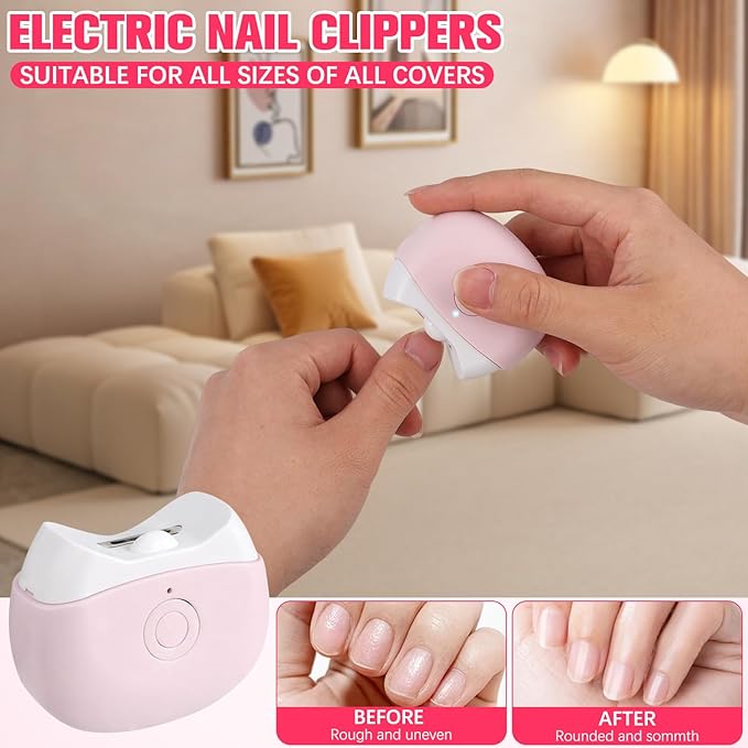 Electric Nail Clippers,2026 New Automatic Nail Trimmer with LED Light and 2 Speeds, Safety Fingernail Trimmer with Nail Scraps Storage for Baby Adult Seniors (White)