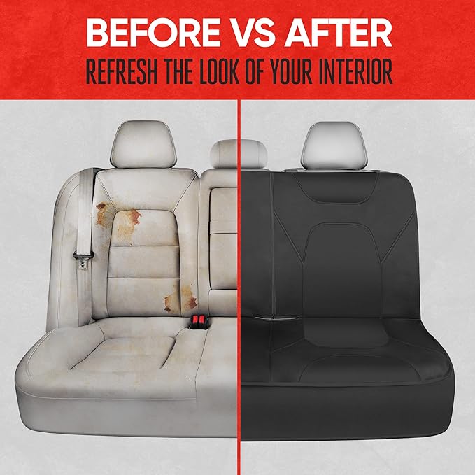 Motor Trend AquaShield Waterproof Black Rear Split Bench Seat Covers for Trucks Rear Seat Cover Only - Black Car Seat Covers, Back Seat Covers Only - Durable Neoprene Spill Resistant for Kids & Dogs