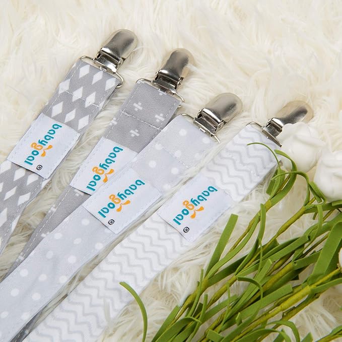 babygoal Baby Pacifier Clips with Pacifier Case, 4 Pack Pacifer Holder for Girls and Boys Fits for Pacifiers and Binkies 4MP07-HZ