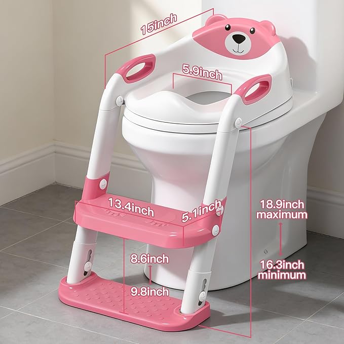 Potty Training Seat, SKYROKU Potty Training Toilet with Step Stool Ladder, for Kids Boys Girls Toddlers - Comfortable Safe Potty Seat with Anti-Slip Pads Ladder (8838+Pink)