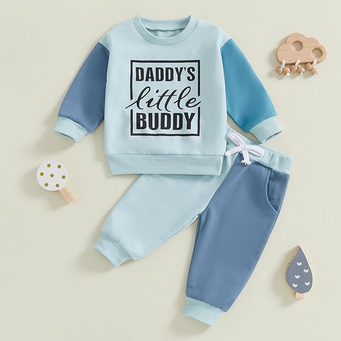 Baby Boy Fall Clothes Set Long Sleeve Letter Print Sweatshirt Pants Toddler Infant Outfits 6 12 18 24 Months 2T
