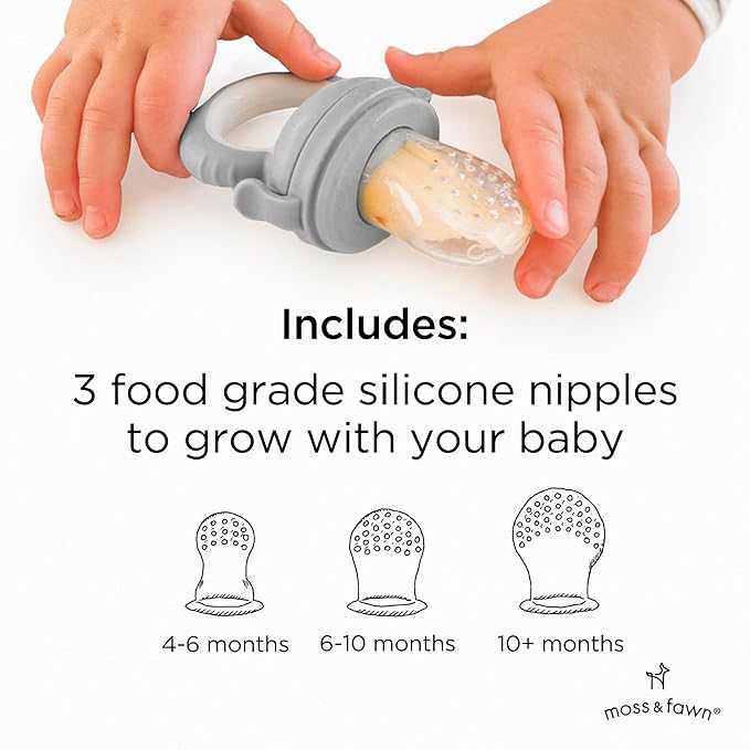 Moss and Fawn Forage Feeder - Soothing Silicone Frozen Breast Milk Popsicle & Baby Food Teething Toy, Pacifier, Fruit Feeder, & Teether - BPA, PVC & Phthalate-Free - Dew