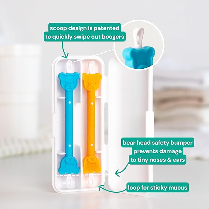 oogiebear: Baby Nose Cleaner & Ear Wax Removal Tool - Safe Booger & Earwax Removal for Newborns, Infants, Toddlers - Dual-Ended - Essential Baby Stuff, Diaper Bag Must-Have, Orange & Seafoam with case