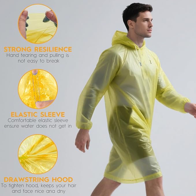 6 & 20 & 50 Pack Disposable Rain Ponchos for Adults/Youth, Waterproof PE Raincoats with Drawstring, Camping/Emergency
