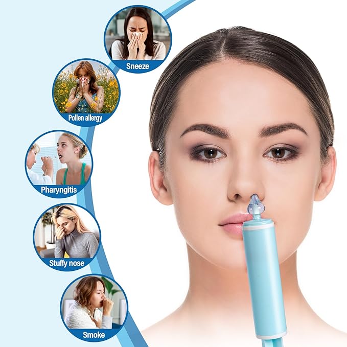 Nasal Aspirator for Baby and Adult - 2Pcs - Nose Syringe Cleaner Nose Wash Cleaner Nasal Cleaning for All Age, Portable Manual Nasal Aspiratior with Personal Case, Easy to Use (Blue, Medium)