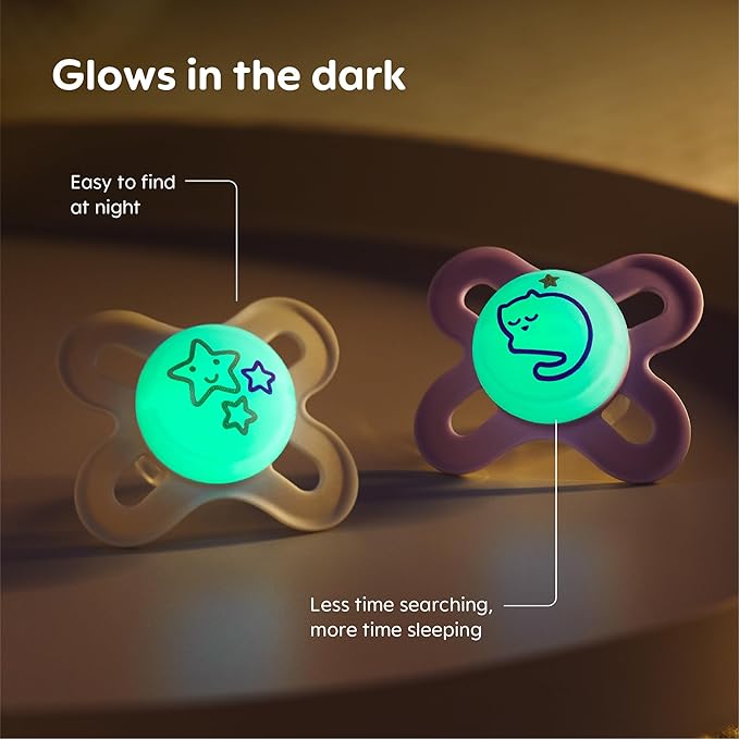 MAM Original Start Night Baby Pacifiers 0-3 Months Newborns, BPA-Free Skin Soft Silicone Nipple, Glows in The Dark, Developed with Medical Experts, 2 Count with Sterilizer Case