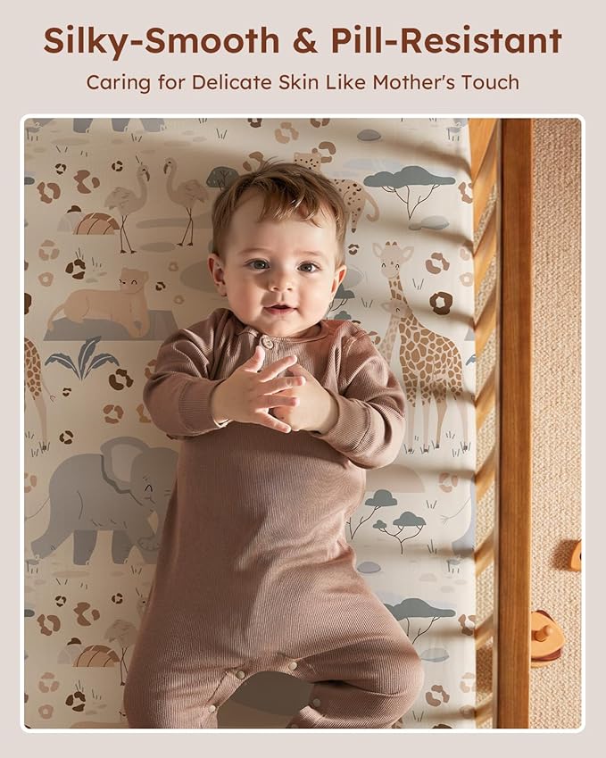 Baby Crib Sheets for Boys Girls, 28x52x8in Fitted Crib Sheet Neutral 3 Pack for Standard Crib and Toddler Mattress, Breathable Soft Microfiber Baby Sheet Elephant