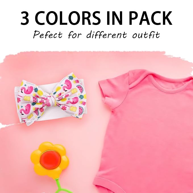 Baby Bow Headbands 3 Pcs Baby Girl Headbands with Bows Soft Nylon Fruit Print Headband Bows for Baby Girls, Newborns, Infants