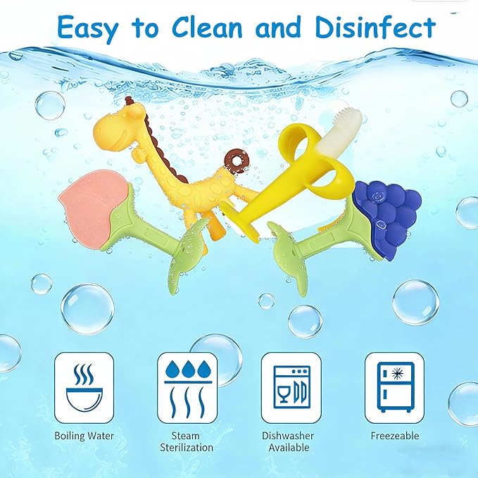 Baby Teething Toys 3-6 Months, Baby Chew Teether Freezer BPA Free, Babies Teething Relief for Infants, Banana Toothbrush, Fruit Shape Giraffe Newborn Teether Gift for Baby Boy and Girl
