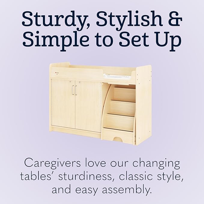 SafeStep Changing Table with Right Stairs - Durable Wood Changing Table with Stairs for Daycares, Preschools & Childcare Classrooms