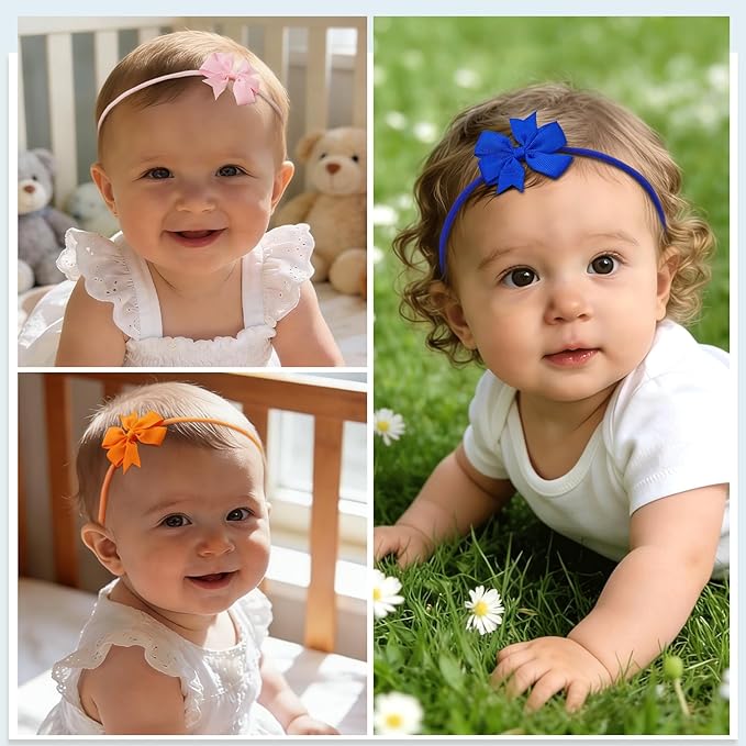 JOYOYO 40pcs Mini Baby Girls Grosgrain Ribbon Hair Bows Headbands 2" Hairband Hair Accessories for Baby Girl Infants Newborn and Toddler