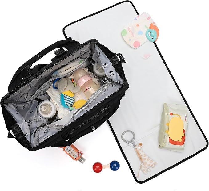 BELALIFE Baby Diaper Backpack Bag, Baby Essentials Travel Backpack for Moms Dads, with Changing Pad, Insulated Bottle Holders & Stroller Straps, Black