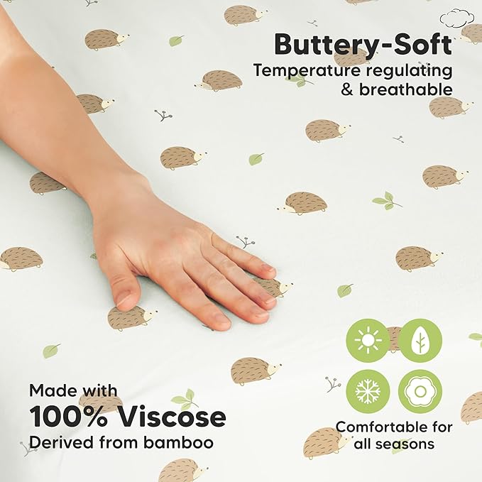 Pack and Play Sheets Fitted - 2-Pack Mini Crib Sheets for Pack N Play Mattress 38x26, Soft & Cozy, Neutral Toddler Playard Bedding, Snug Fitted Mini Baby Crib Mattress Cover Boy, Girl (Nibbles/Bruce)