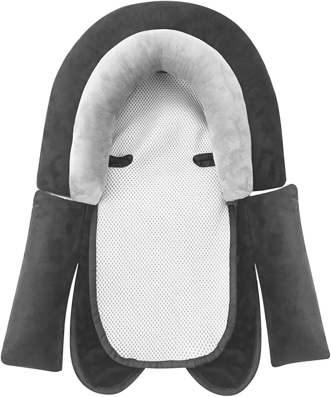 PandaEar Baby Head Support for Car Seat,3 in 1 Infant Head Neck Body Support Soft Insert Cushion Pad for CarSeat, Strollers, Bouncer (Black & Grey)