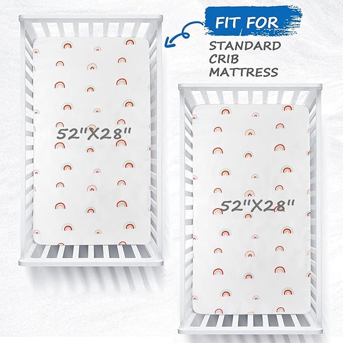 Crib Sheets Boy Girl, 2 Pack Baby Crib Sheets for Standard Crib Mattress & Toddler Bed Mattress, Snug Fit Breathable Soft Fitted Crib Sheet, Rainbow