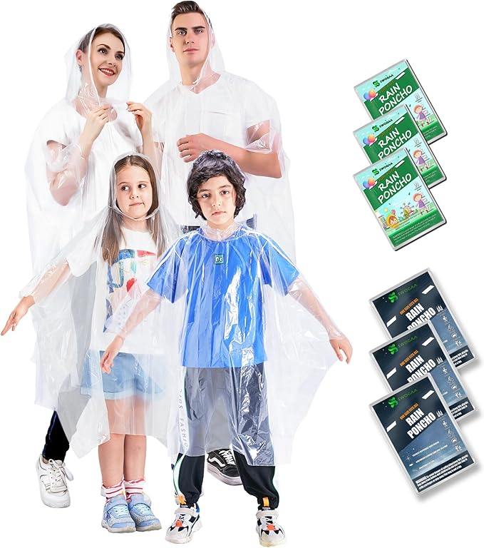 Disposable Rain Ponchos for Kids 6 Pack/Adults 10 and 6 Pack/Ponchos Family 6 Pack Extra Thicker Emergency Ponchos
