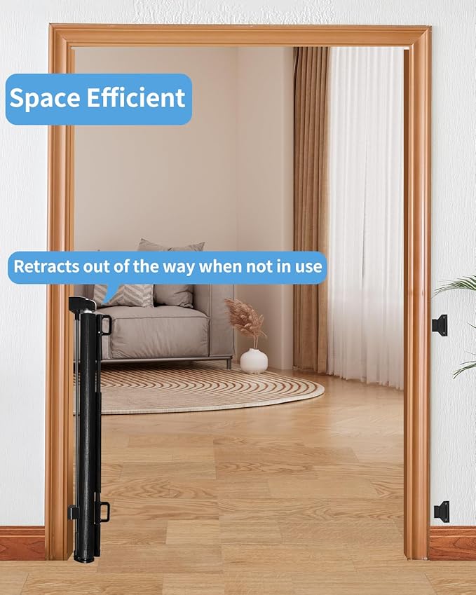 Retractable Baby Gate for Doorways and Stairs, Mesh Safety Gate for Pet, Indoor & Outdoor Use, One-Hand Operation, Easy Installation, 33.6" Tall, Expands to 71" Wide（Black,33.6"x71"）