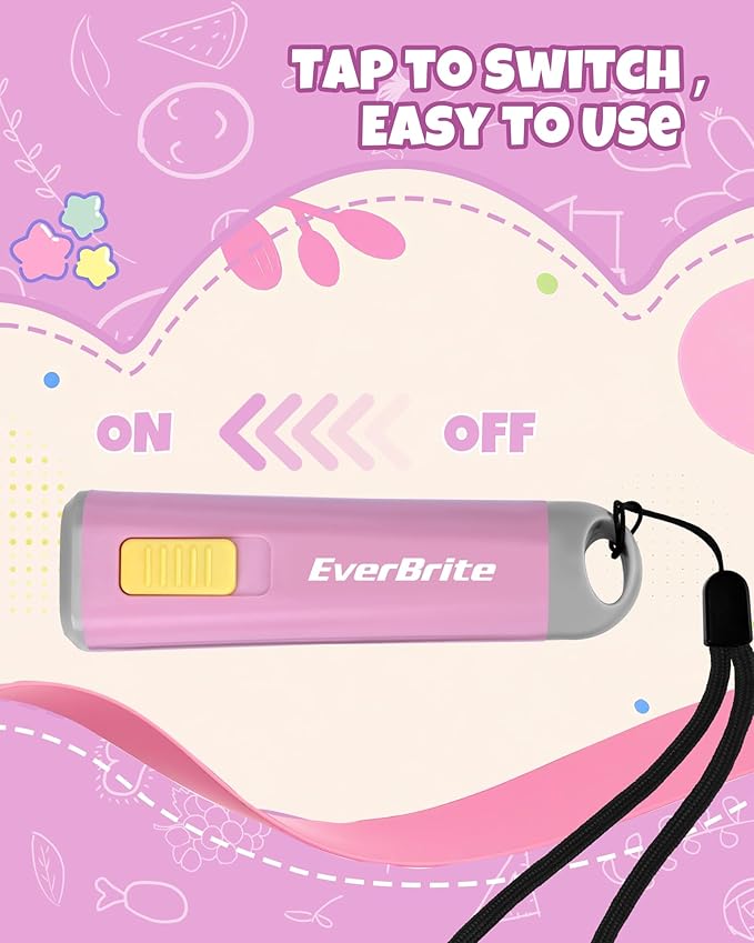 EverBrite Small Flashlight, Mini LED Flashlight, Plastic Torch Use for Emergencies, Camping, Outdoor with Lanyard 3AAA Battery Included, Pink