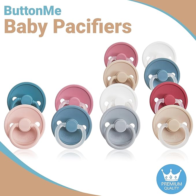ButtonMe Premium Soft Silicone Newborn Pacifiers 0-6 Months BPA Free Baby Pacifier - 2-Pack Comfortable & Stylish Baby Pacifier 0-6 Months for Baby Boy & Girl - Hospital-Grade Silicone Baby Pacifiers