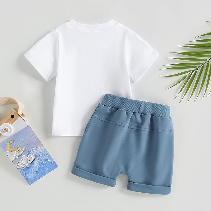 fhutpw Baby Toddler Boy Clothes Summer Outfits 6 12 18 24 Months Patchwork Short Sleeve T Shirt & Shorts Sets with Pockets