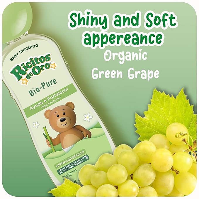 Ricitos de Oro Bio-Pure Baby Shampoo - Fortifies Hair, Adds Shine & Softness, Tear-Free Formula, Includes Rattle Cup, Gentle Daily Use, Ideal for Baby Hair Care, 250 ml, 3-Pack