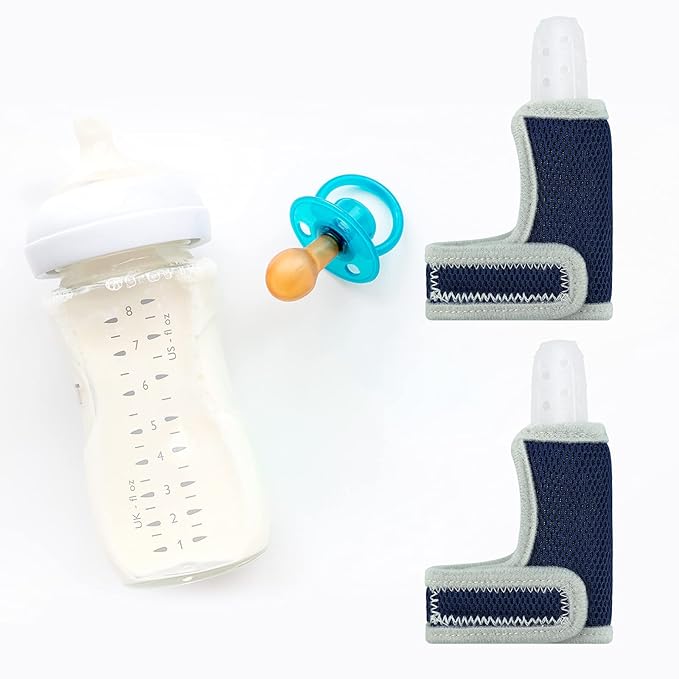 2 Pieces Silicone Toddler Baby Finger Guard with Breathable Wrist Band Thumb Kit to Prevent Children from Sucking Fingers (Blue)