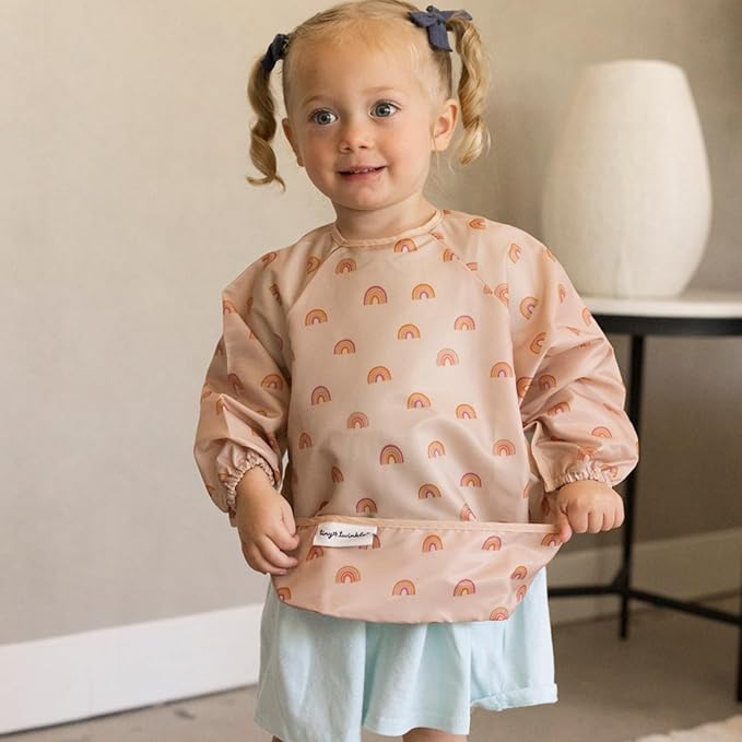 Tiny Twinkle Long Sleeve Bib for Babies & Toddlers | Waterproof Smock Bib for Eating | Machine Washable & Mess-Proof Feeding Essentials | Newborn Shower Gift (Boho Rainbow, 2-4Y)