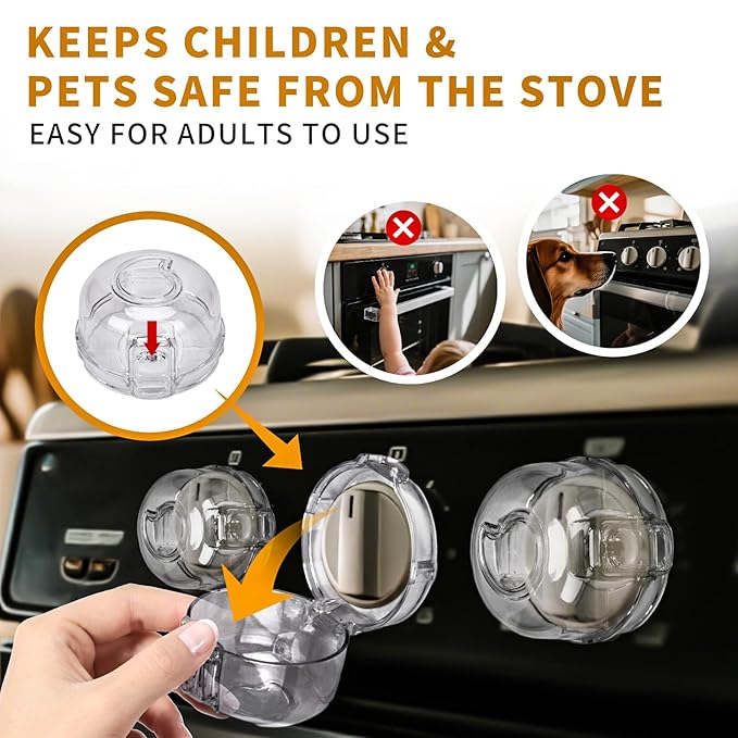 5PCS Stove Knob Covers for Child Safety - Fit Knobs with Diameter Under 2.4". Heat Resistant, Child Proof Lock with Strong Adhesive & Oil-Proof, Semi-Transparent Cover for Stove and Oven Knobs (Black)