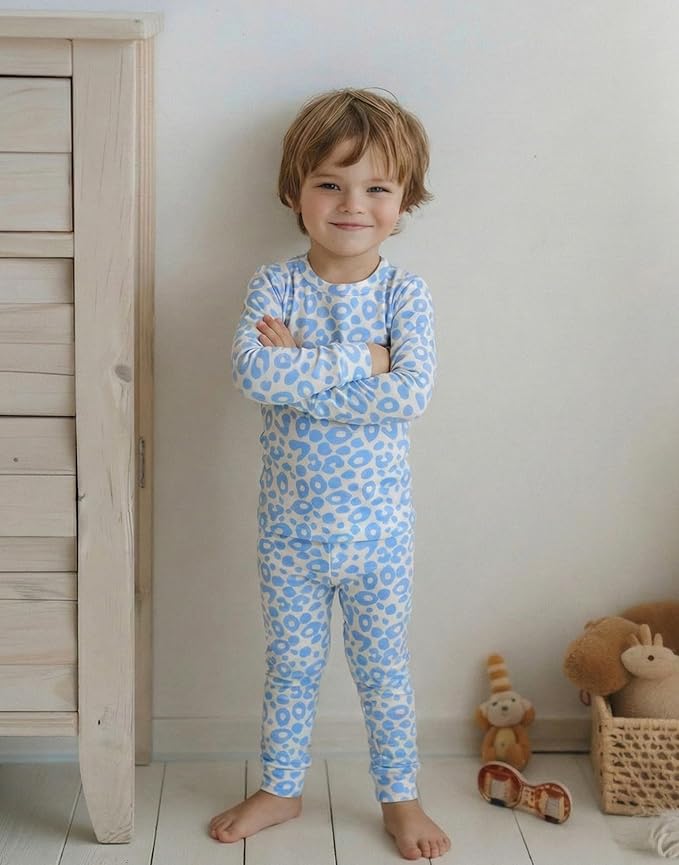 moimoln Baby Toddler Pajama Set Snug-Fit Cotton Modal Sleepwear, Leopard, Check & Solid Mix (6M-8Y, 1/2 Pack)